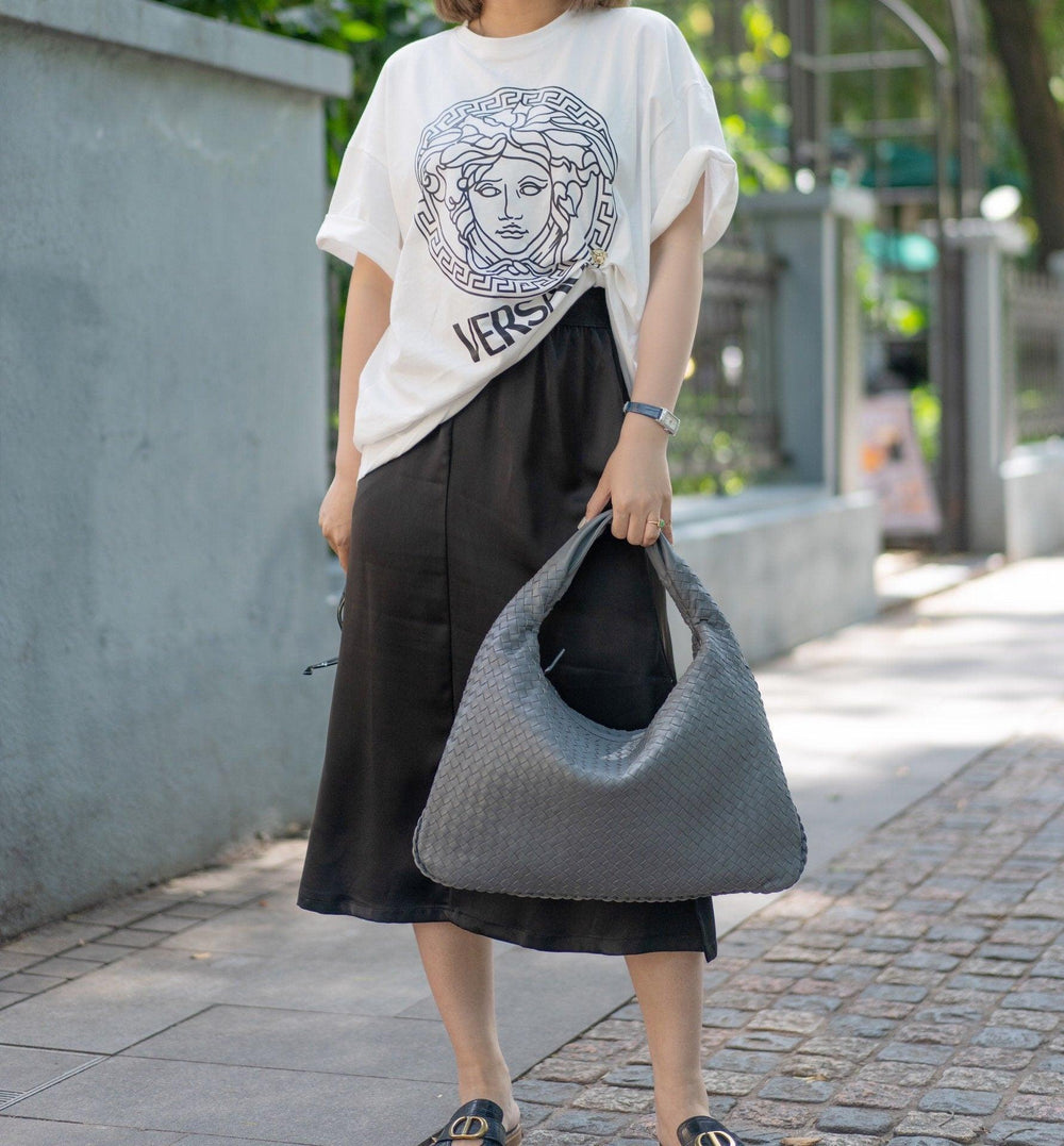 Lambskin Hobo Bag | Italian Leather Handbag | Large Handwoven Laptop Bag, Woven Dumpling Bag, Leather Tote Bag, Black, Blue Working Bag