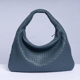 Lambskin Hobo Bag | Italian Leather Handbag | Large Handwoven Laptop Bag, Woven Dumpling Bag, Leather Tote Bag, Black, Blue Working Bag
