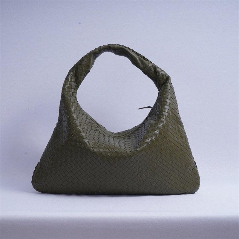 Lambskin Hobo Bag | Italian Leather Handbag | Large Handwoven Laptop Bag, Woven Dumpling Bag, Leather Tote Bag, Black, Blue Working Bag