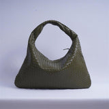 Lambskin Hobo Bag | Italian Leather Handbag | Large Handwoven Laptop Bag, Woven Dumpling Bag, Leather Tote Bag, Black, Blue Working Bag