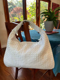 Lambskin Hobo Bag | Italian Leather Handbag | Large Handwoven Laptop Bag, Woven Dumpling Bag, Leather Tote Bag, Black, Blue Working Bag