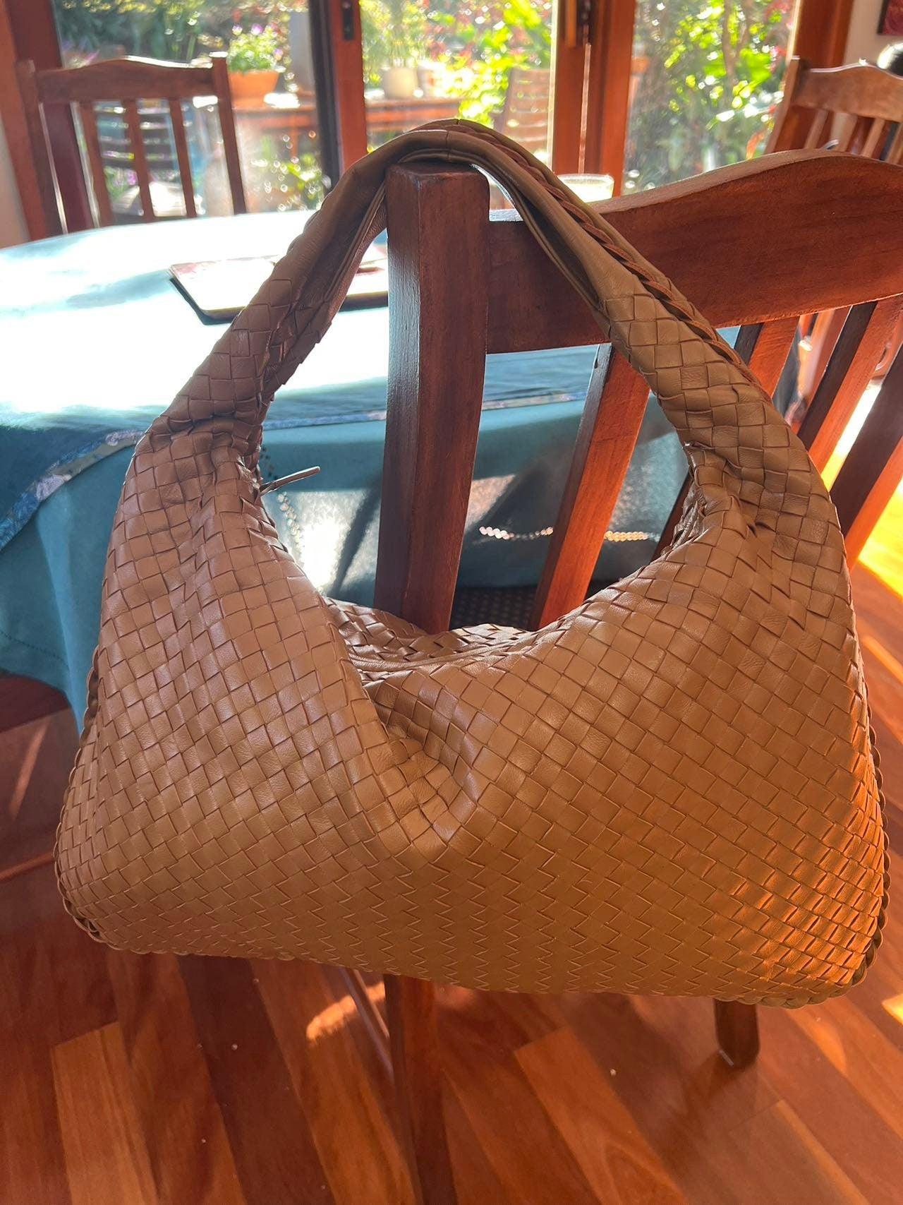 Lambskin Hobo Bag, Italian Leather Handbag, Large Handwoven Laptop Bag, Woven Dumpling Bag, Leather Tote Bag, Black, Blue Working Bag