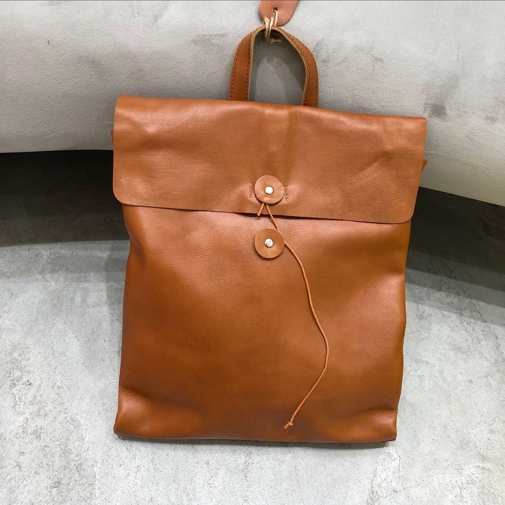 Large backpack Lightweight safe backpack, Women's leather backpack, Men travel backpack, Trendy and Vintage Backpack, Drawstring Closure Tan