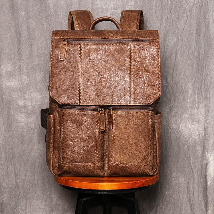 Large Brown Leather Backpack, Personalized Full Grain Leather Knapsack Rucksack, Leather Anniversary Gifts Women/Men, Monogram Bags Handmade
