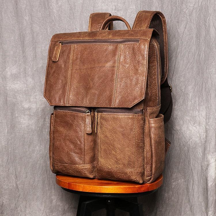 Large Brown Leather Backpack, Personalized Full Grain Leather Knapsack Rucksack, Leather Anniversary Gifts Women/Men, Monogram Bags Handmade