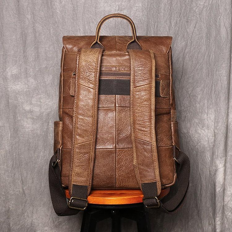 Large Brown Leather Backpack, Personalized Full Grain Leather Knapsack Rucksack, Leather Anniversary Gifts Women/Men, Monogram Bags Handmade