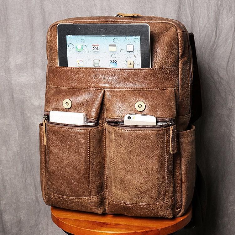 Large Brown Leather Backpack, Personalized Full Grain Leather Knapsack Rucksack, Leather Anniversary Gifts Women/Men, Monogram Bags Handmade