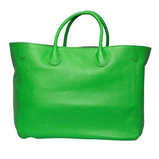 Large Designer Leather Tote Bag, Cowhide Leather Classic Bag, Must-have Fashion DesignerBag, Leather Weekend Bag, Christmas gifts, neon green