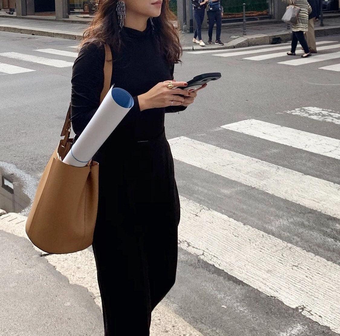 Large Genuine Leather Bucket Bag | Minimalist Tote Bag | Leather Shoulder Bag | Lady Chic Leather Bag | Gift For Her