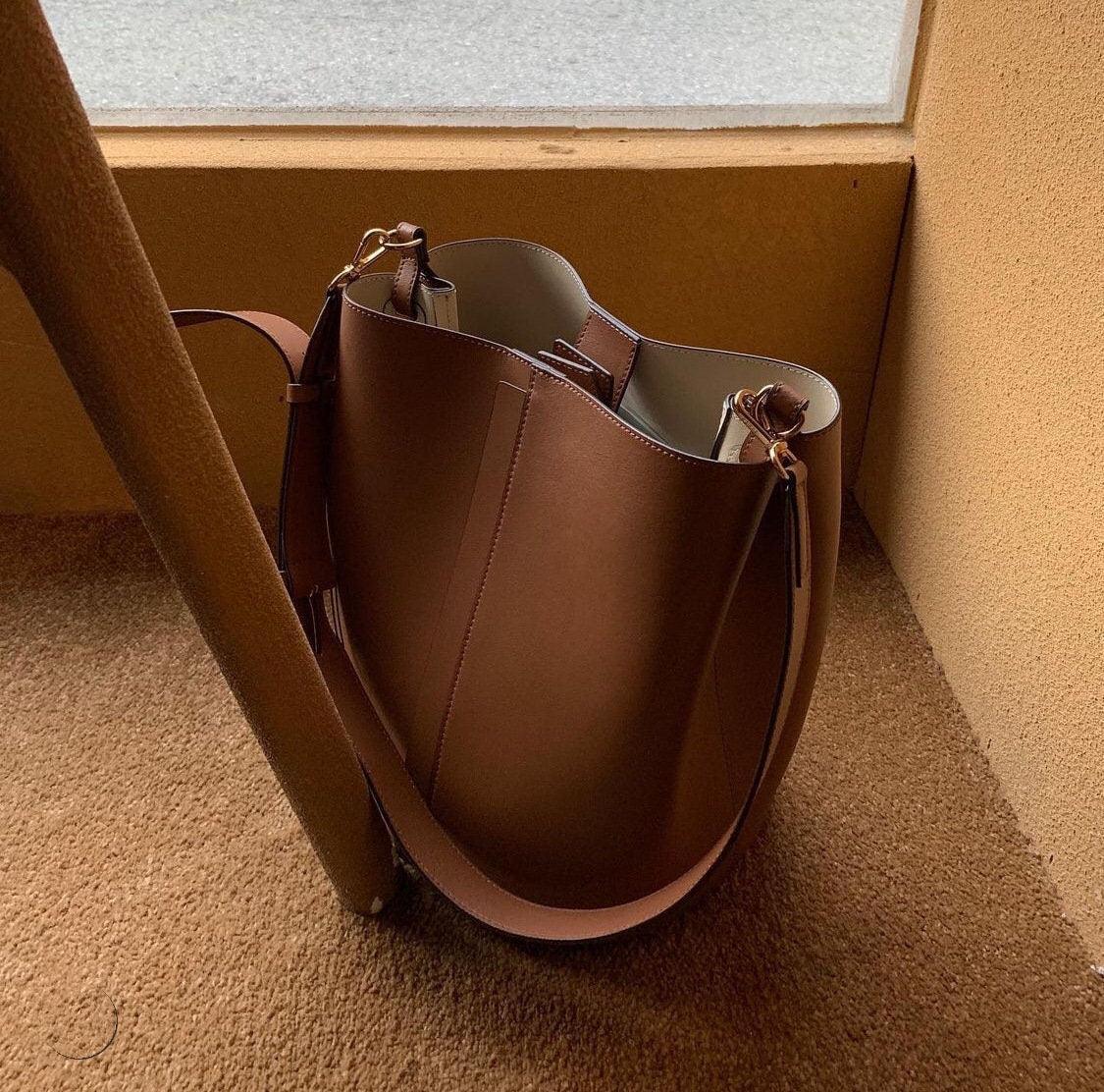 Large Genuine Leather Bucket Bag | Minimalist Tote Bag | Leather Shoulder Bag | Lady Chic Leather Bag | Gift For Her