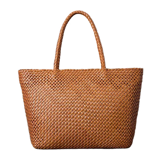 Large Genuine Leather Tote Bag, Woven Leather Handbag | Handwoven Triple Jump Bamboo Style Ladies Hobo Beach Bag, Weekend Shopping Bag