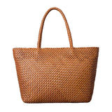 Large Genuine Leather Tote Bag, Woven Leather Handbag | Handwoven Triple Jump Bamboo Style Ladies Hobo Beach Bag, Weekend Shopping Bag