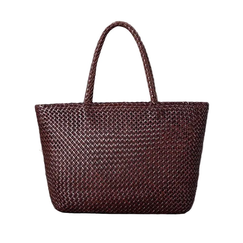 Large Genuine Leather Tote Bag, Woven Leather Handbag | Handwoven Triple Jump Bamboo Style Ladies Hobo Beach Bag, Weekend Shopping Bag