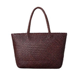 Large Genuine Leather Tote Bag, Woven Leather Handbag | Handwoven Triple Jump Bamboo Style Ladies Hobo Beach Bag, Weekend Shopping Bag