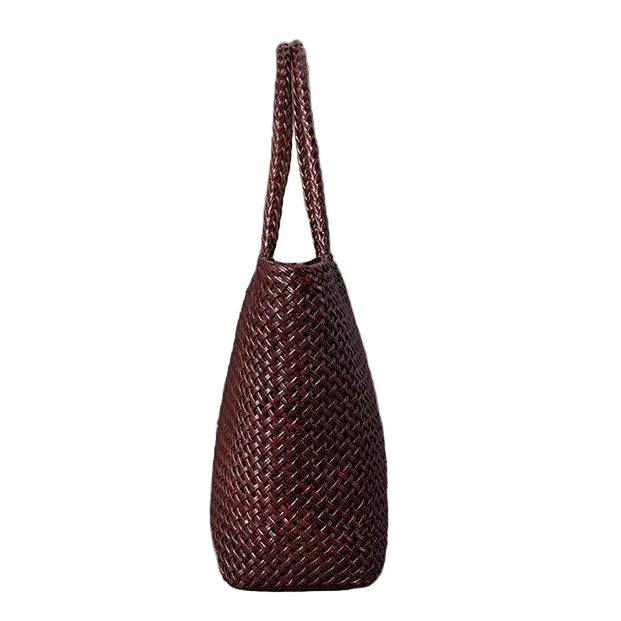 Large Genuine Leather Tote Bag, Woven Leather Handbag | Handwoven Triple Jump Bamboo Style Ladies Hobo Beach Bag, Weekend Shopping Bag