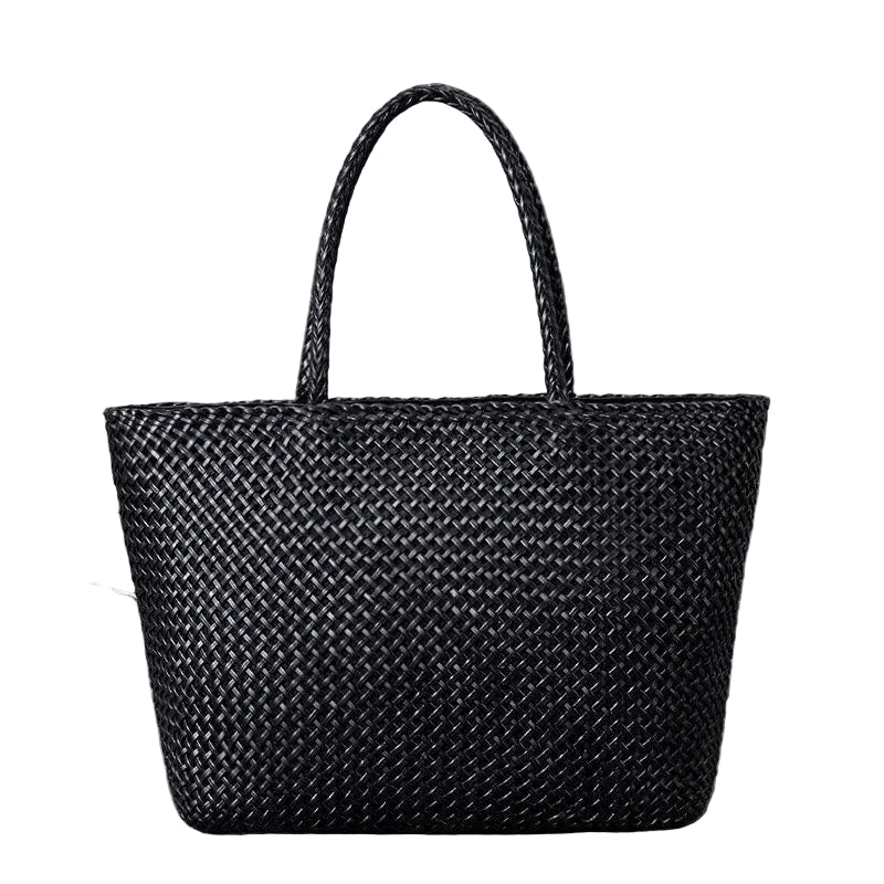 Large Genuine Leather Tote Bag, Woven Leather Handbag | Handwoven Triple Jump Bamboo Style Ladies Hobo Beach Bag, Weekend Shopping Bag