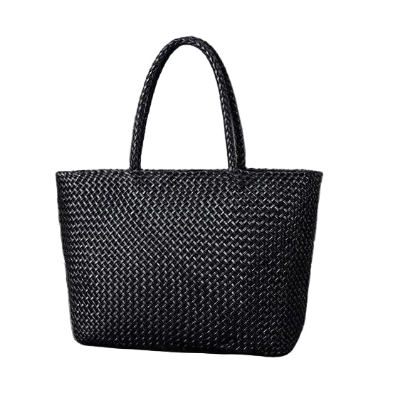 Large Genuine Leather Tote Bag, Woven Leather Handbag | Handwoven Triple Jump Bamboo Style Ladies Hobo Beach Bag, Weekend Shopping Bag