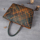 Large Genuine Leather Tote Bag, Woven Leather Handbag | Handwoven Triple Jump Bamboo Style Ladies Hobo Beach Bag, Weekend Shopping Bag