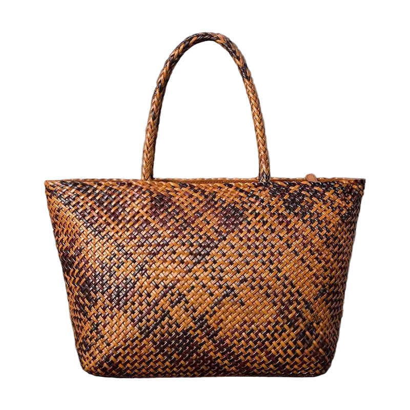 Large Genuine Leather Tote Bag, Woven Leather Handbag | Handwoven Triple Jump Bamboo Style Ladies Hobo Beach Bag, Weekend Shopping Bag
