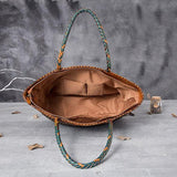 Large Genuine Leather Tote Bag, Woven Leather Handbag | Handwoven Triple Jump Bamboo Style Ladies Hobo Beach Bag, Weekend Shopping Bag
