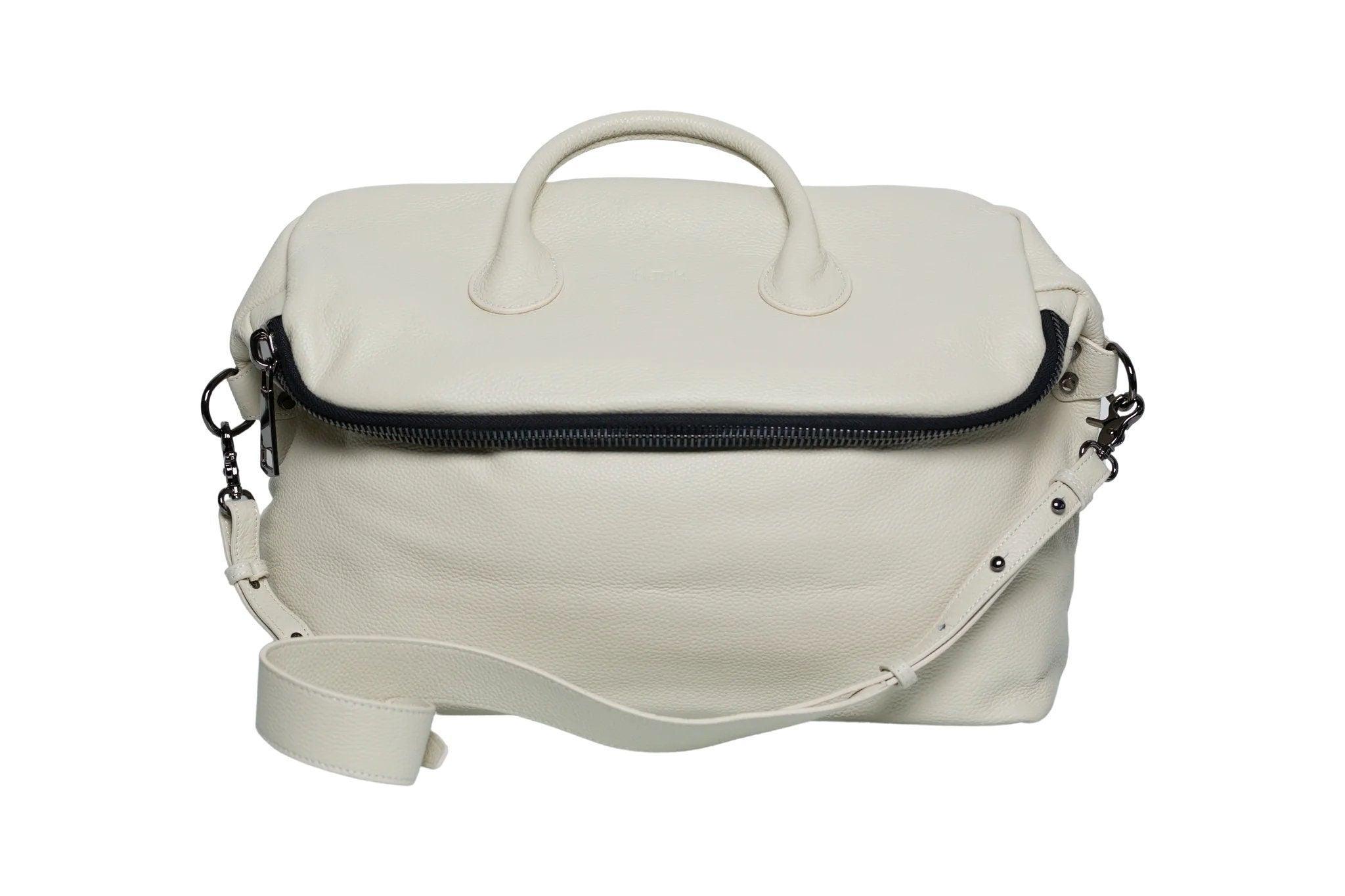 Large Italy Leather Zipper Tote Bag Brown, Grain Leather Shoulder Bag, Lady Fashion Bag Black, Travel Crossbody Bag, Weekend Bag Bone