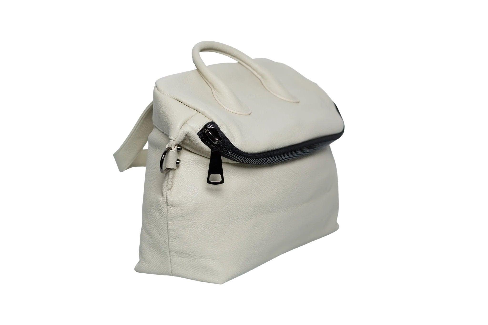 Large Italy Leather Zipper Tote Bag Brown, Grain Leather Shoulder Bag, Lady Fashion Bag Black, Travel Crossbody Bag, Weekend Bag Bone