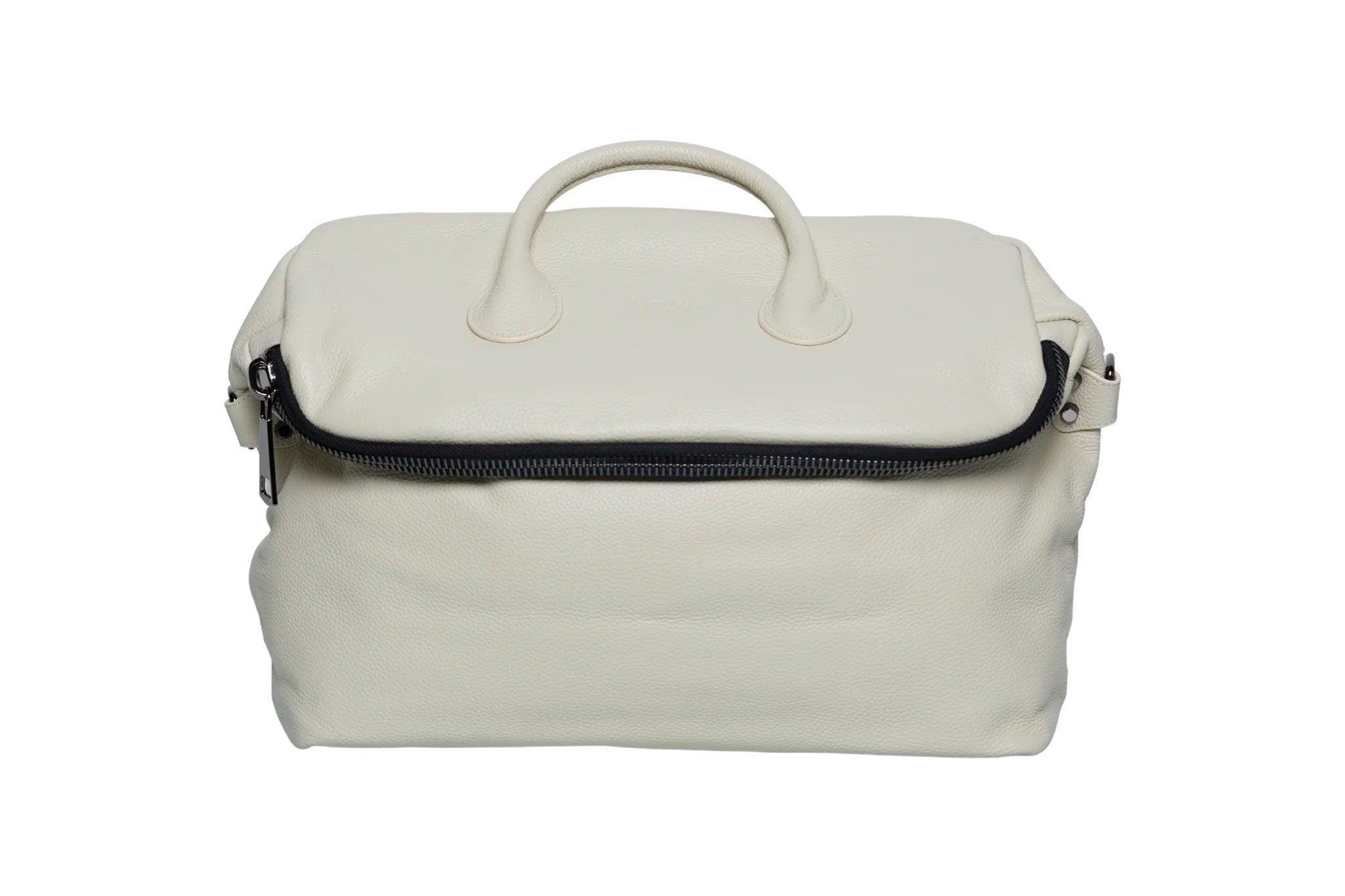 Large Italy Leather Zipper Tote Bag Brown, Grain Leather Shoulder Bag, Lady Fashion Bag Black, Travel Crossbody Bag, Weekend Bag Bone