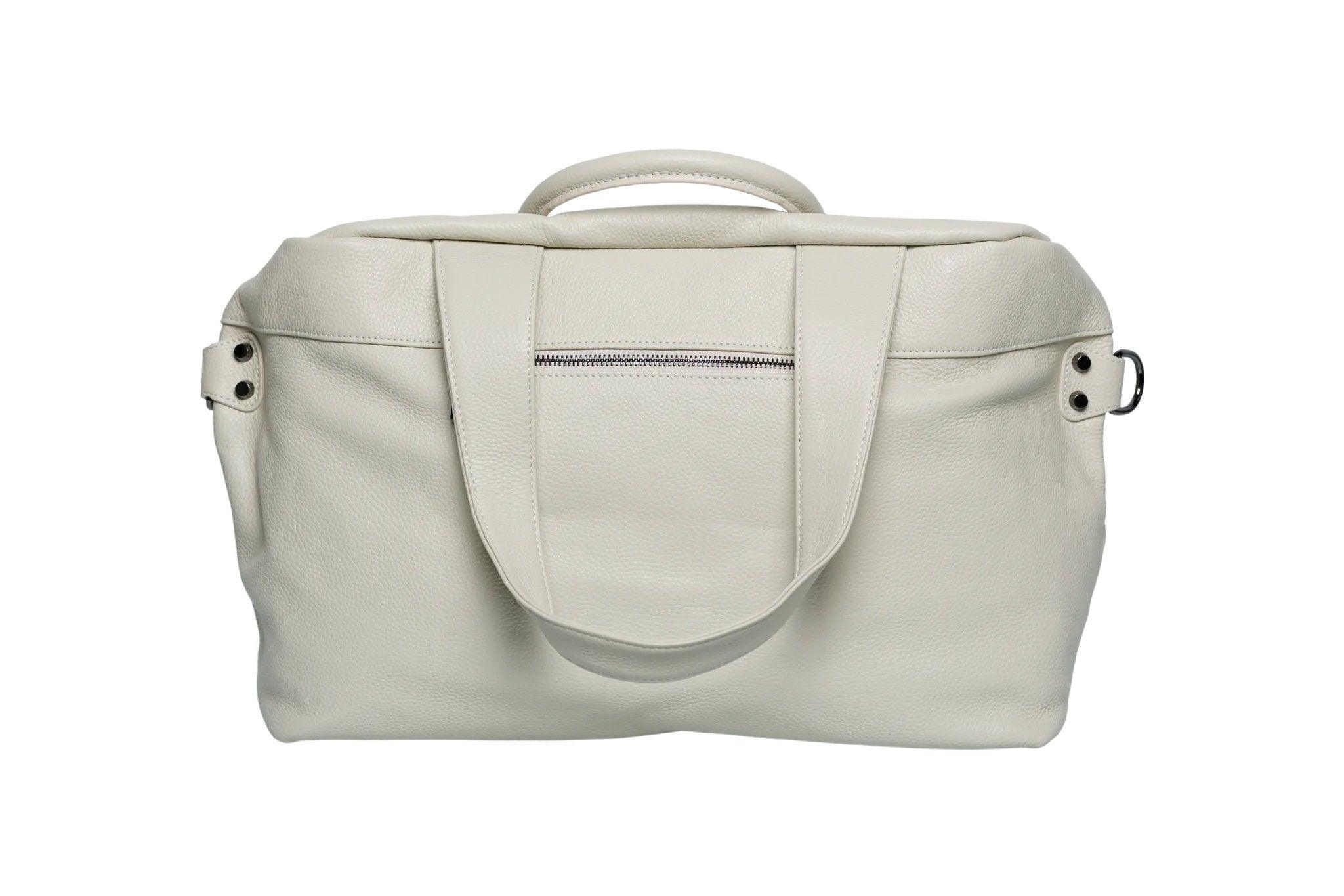 Large Italy Leather Zipper Tote Bag Brown, Grain Leather Shoulder Bag, Lady Fashion Bag Black, Travel Crossbody Bag, Weekend Bag Bone