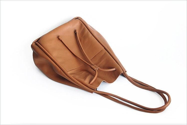 Large Leather Bucket Bag, Leather Pouch with Drawstring, Leather Tote Large Bag, Bucket Bag Women, 100% Cowhide Leather Handmade Bag