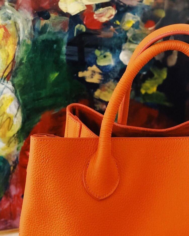 Large Leather Tote Bag, Cowhide Leather Bag, Must-have Lady Fashion Bag Yellow, Grain Leather Weekend Bag Orange, Personalized Gifts