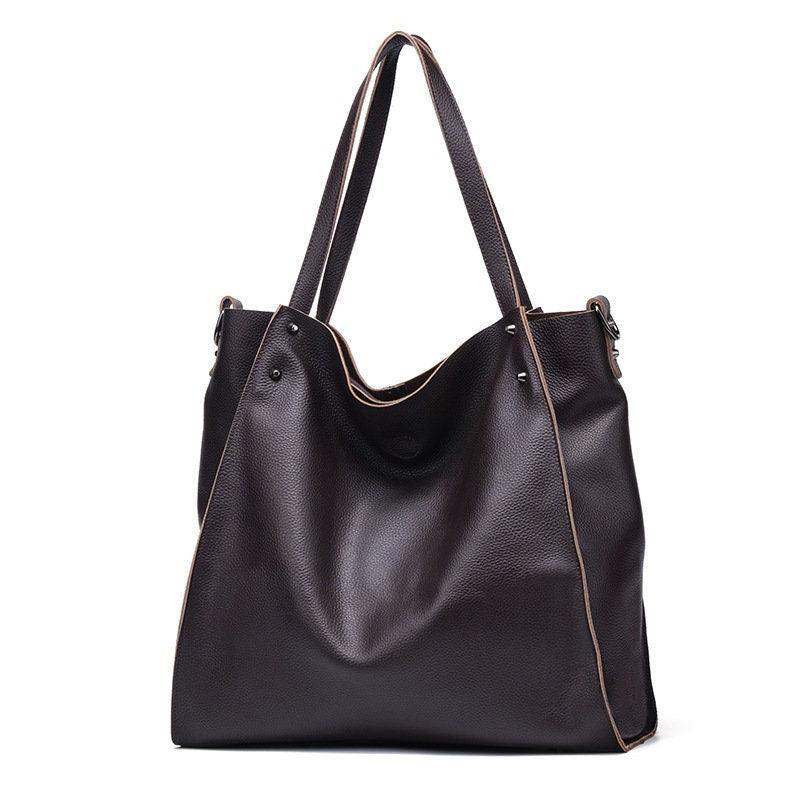 Large Leather Tote Bag, Cowhide Leather Tote Bag, Personalized gifts, Black