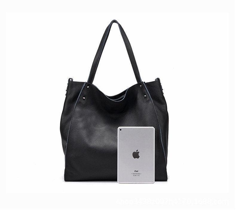 Large Leather Tote Bag, Cowhide Leather Tote Bag, Personalized gifts, Black