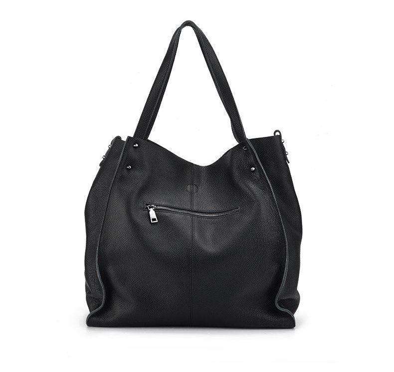 Large Leather Tote Bag, Cowhide Leather Tote Bag, Personalized gifts, Black