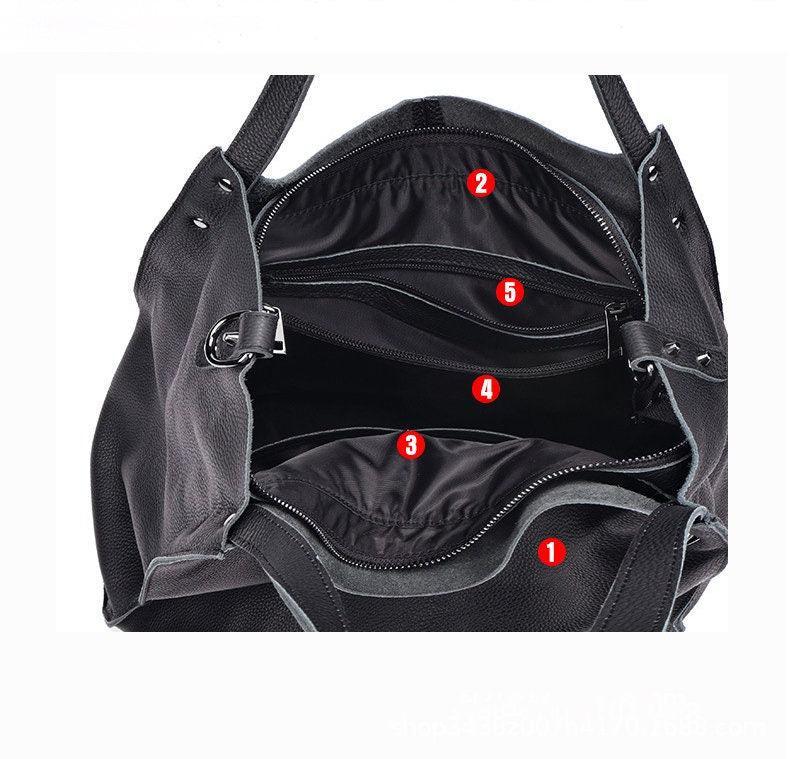 Large Leather Tote Bag, Cowhide Leather Tote Bag, Personalized gifts, Black