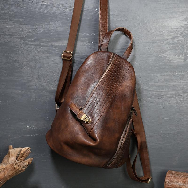 Small LEATHER BACKPACK Black Red, Handmade Leather Handbag, Bohemian Vintage Bag Women, Mini Leather Backpack Boho, Ethnic Leather Bag