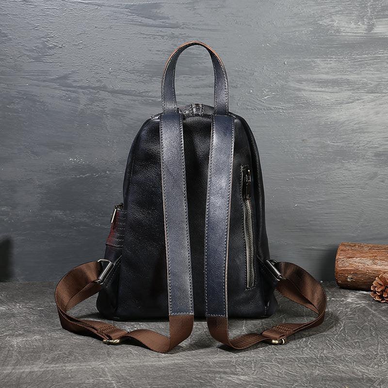 Small LEATHER BACKPACK Black Red, Handmade Leather Handbag, Bohemian Vintage Bag Women, Mini Leather Backpack Boho, Ethnic Leather Bag