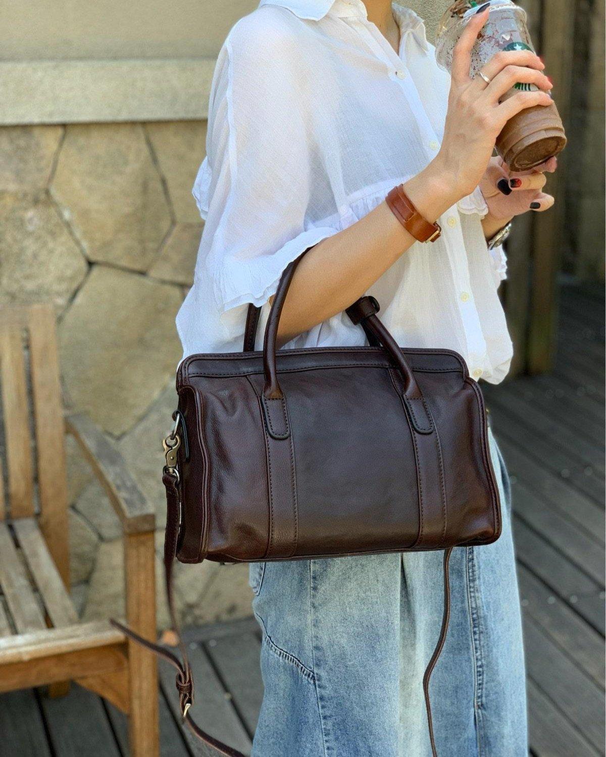 Leather Boston Bag, 5 Colours Leather Handbag, Handmade Leather Shoulder Bag, Woman's Brown, Red, or Black, Coffee, Green Leather Bag