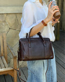 Leather Boston Bag, 5 Colours Leather Handbag, Handmade Leather Shoulder Bag, Woman's Brown, Red, or Black, Coffee, Green Leather Bag