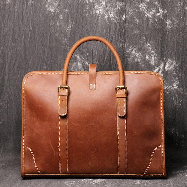 Leather Briefcase | Minimalist Leather Laptop Bag | Mens Leather Bag | Work Messenger Bag | Large Satchel | Fathers Day Gifts For Him