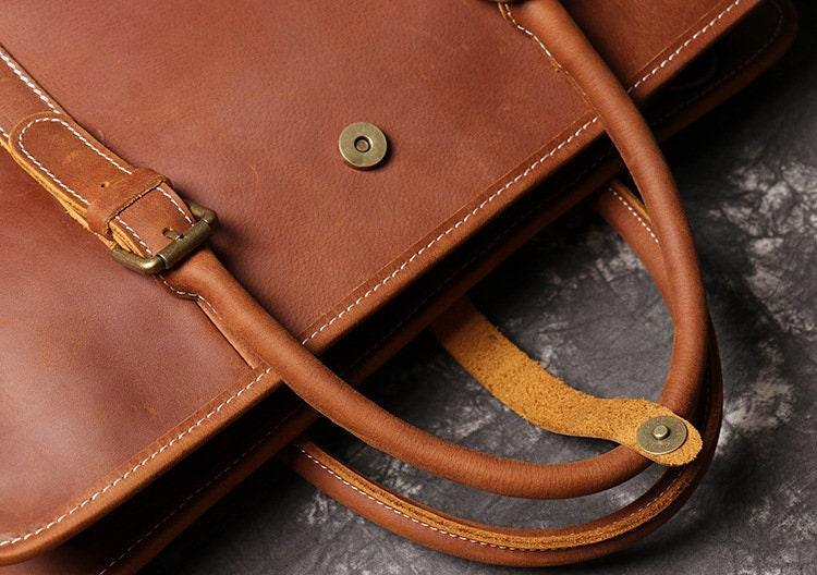 Leather Briefcase | Minimalist Leather Laptop Bag | Mens Leather Bag | Work Messenger Bag | Large Satchel | Fathers Day Gifts For Him