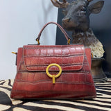 Medium leather minimal Box shoulder bag, Crocodile square bag, Handcrafted crossbody bag, gift for women, everyday bag, Red/Brown