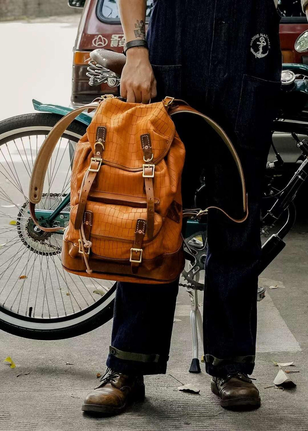 Military Style Cowhide Leather Backpack, Leather Travel Bag, Men Backpack Sack, Sea Sack, Army Backpack, Sailor Bag, Full Grain Leather