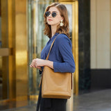 Minimalist Bucket Bag in Genuine Leather | Leather Shoulder Bag Gold Tone, Chic Crossbody Bag, Gift for Her