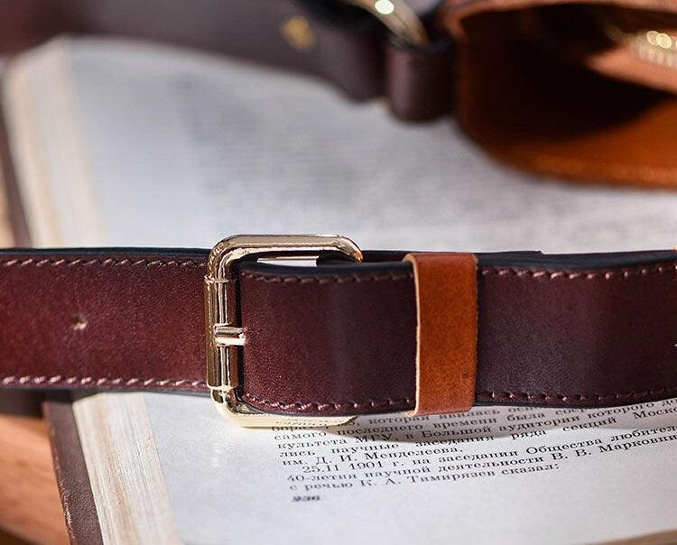 Minimalist Contrast Colour Leather Shoulder Bag, Retro Handcrafted Women's Bag, Women Tote Bag Aesthetic Simple, Birthday Gift