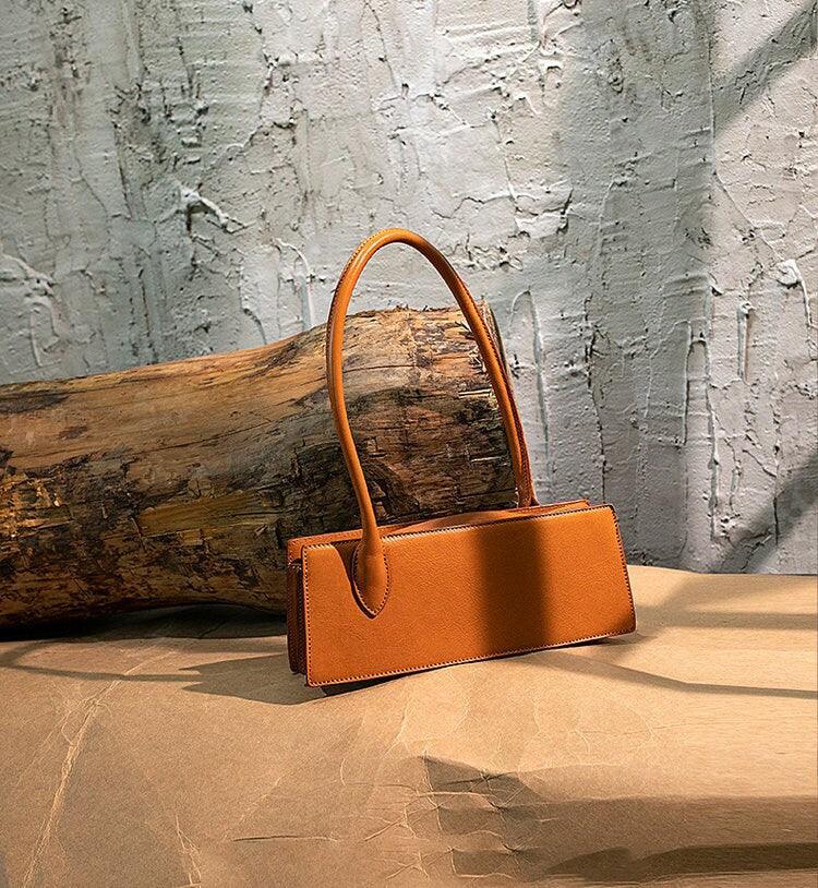 Minimalist Full Grain Leather Handbag, Leather Purse, Top Handle Bag, Brown/Black, Birthday Gift for Her