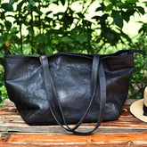 Minimalist Full Grain Leather Tote Bag, Casual Distressed Leather Bag, Large Shopper Bag Leather Slouchy Chic Shoulder Bag Christmas Gift
