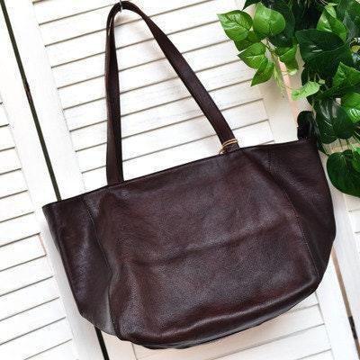 Minimalist Full Grain Leather Tote Bag, Casual Distressed Leather Bag, Large Shopper Bag Leather Slouchy Chic Shoulder Bag Christmas Gift