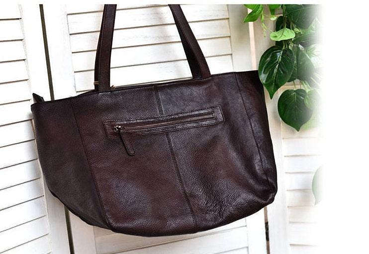 Minimalist Full Grain Leather Tote Bag, Casual Distressed Leather Bag, Large Shopper Bag Leather Slouchy Chic Shoulder Bag Christmas Gift