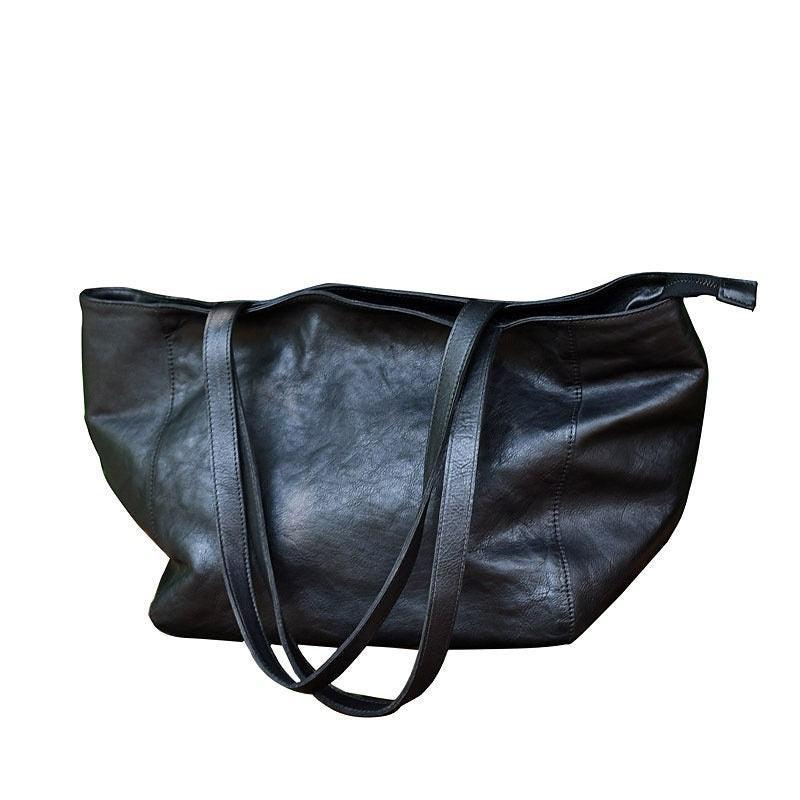 Minimalist Full Grain Leather Tote Bag, Casual Distressed Leather Bag, Large Shopper Bag Leather Slouchy Chic Shoulder Bag Christmas Gift