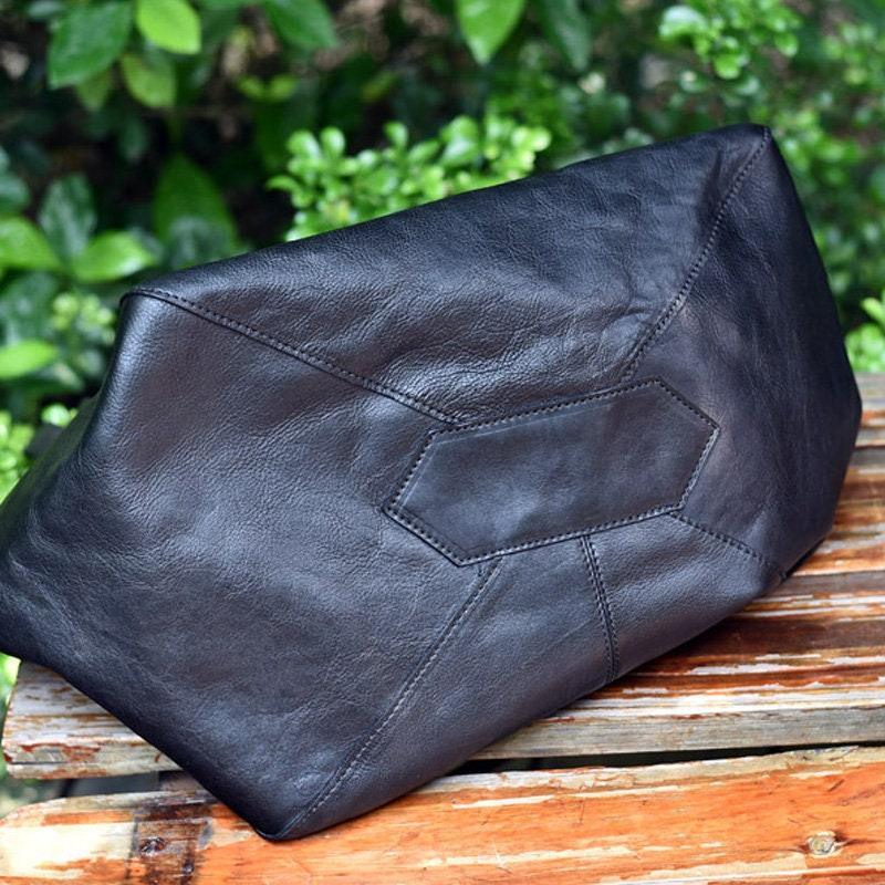 Minimalist Full Grain Leather Tote Bag, Casual Distressed Leather Bag, Large Shopper Bag Leather Slouchy Chic Shoulder Bag Christmas Gift